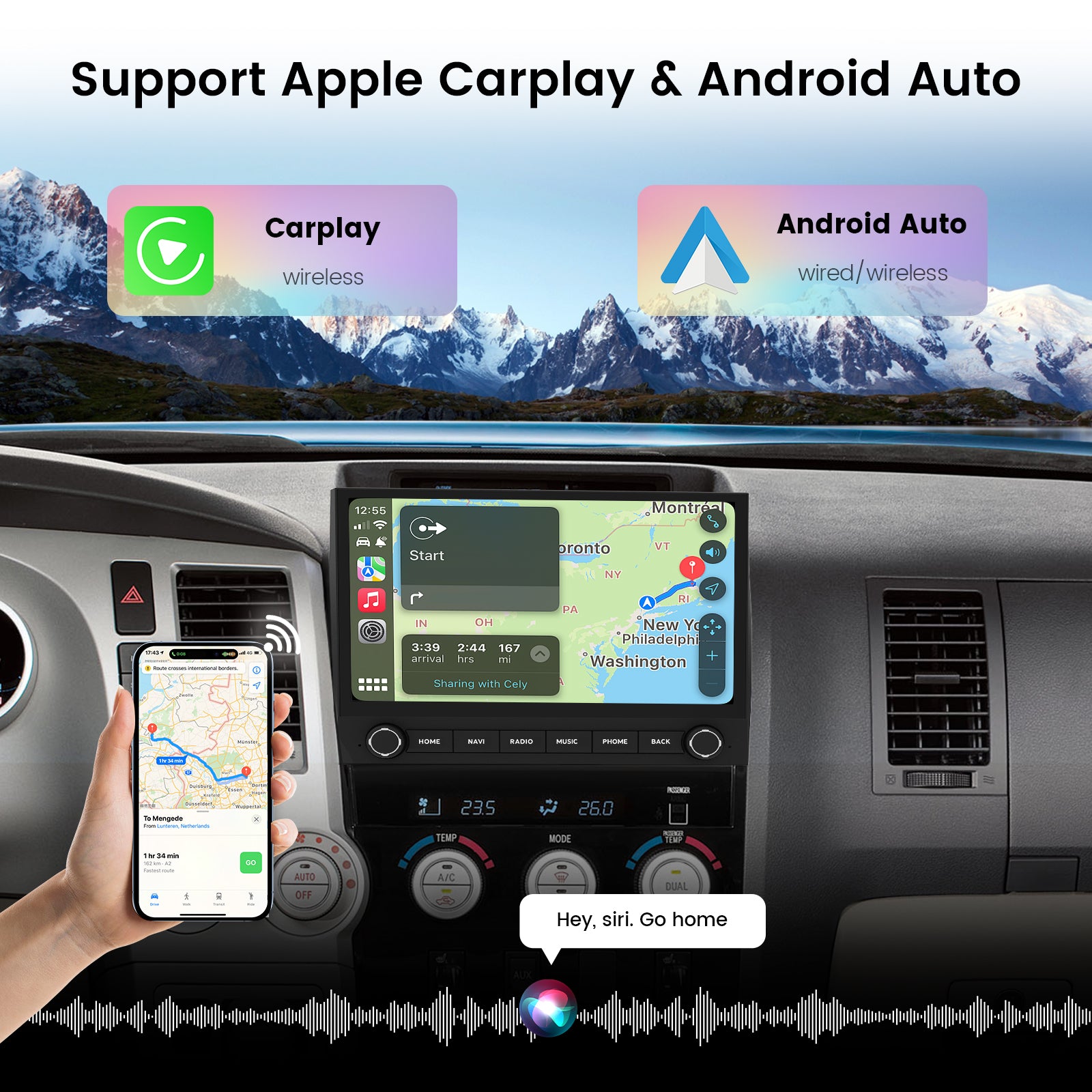 Dasaita Vivid 13 Car Stereo for Toyota Tundra 2007-2013/Sequoia 2014-2022 LHD Wireless Carplay & Android Auto Car Radio | Qualcomm 665 | 11.5" QLED Screen | Wifi+4G LTE | 8G+256G | DTS|GPS Navigation Head Unit | Optical Output
