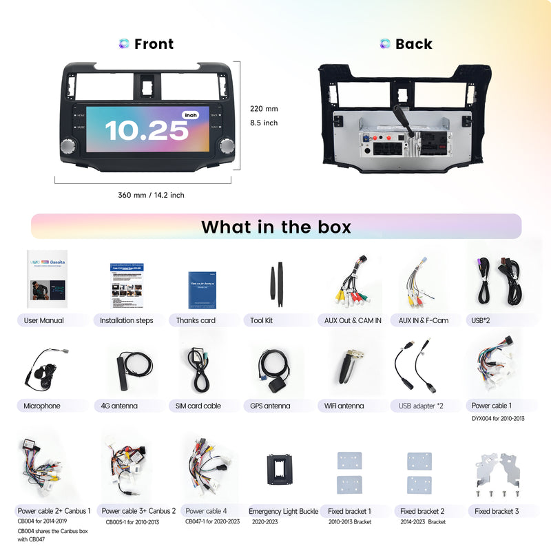 Dasaita Vivid13 Toyota 4Runner 2010-2023 Car Stereo 10.25 Inch 2K Wireless Carplay Android Auto 8G+256G Android13 Black 1920*720 DTS AHD Radio