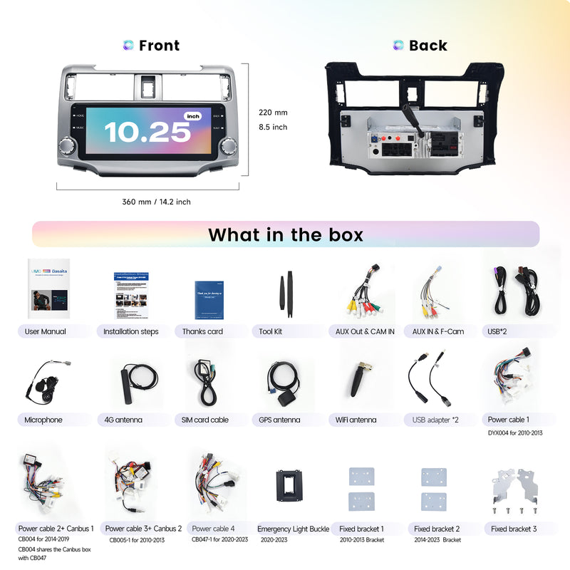 Dasaita Vivid13 Toyota 4Runner 2010-2023 Car Stereo 10.25 Inch Wireless Carplay Android Auto 8G+256G Android13 Silver 1920*720 DTS AHD Radio