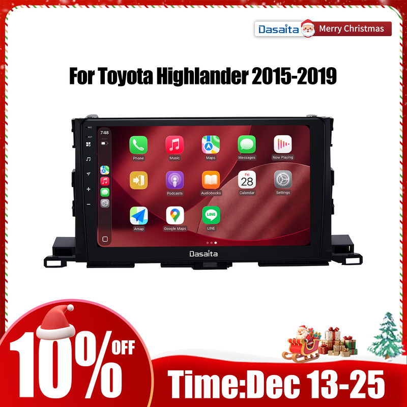 Dasaita Android13 Car Stereo for Toyota Highlander 2015-2019 Wireless Carplay & Android Auto Car Radio | Qualcomm 665 | 10.2" QLED Screen | Wifi+4G LTE | 6G/8G+64G/256G | DTS|GPS Navigation Head Unit | Optical Output