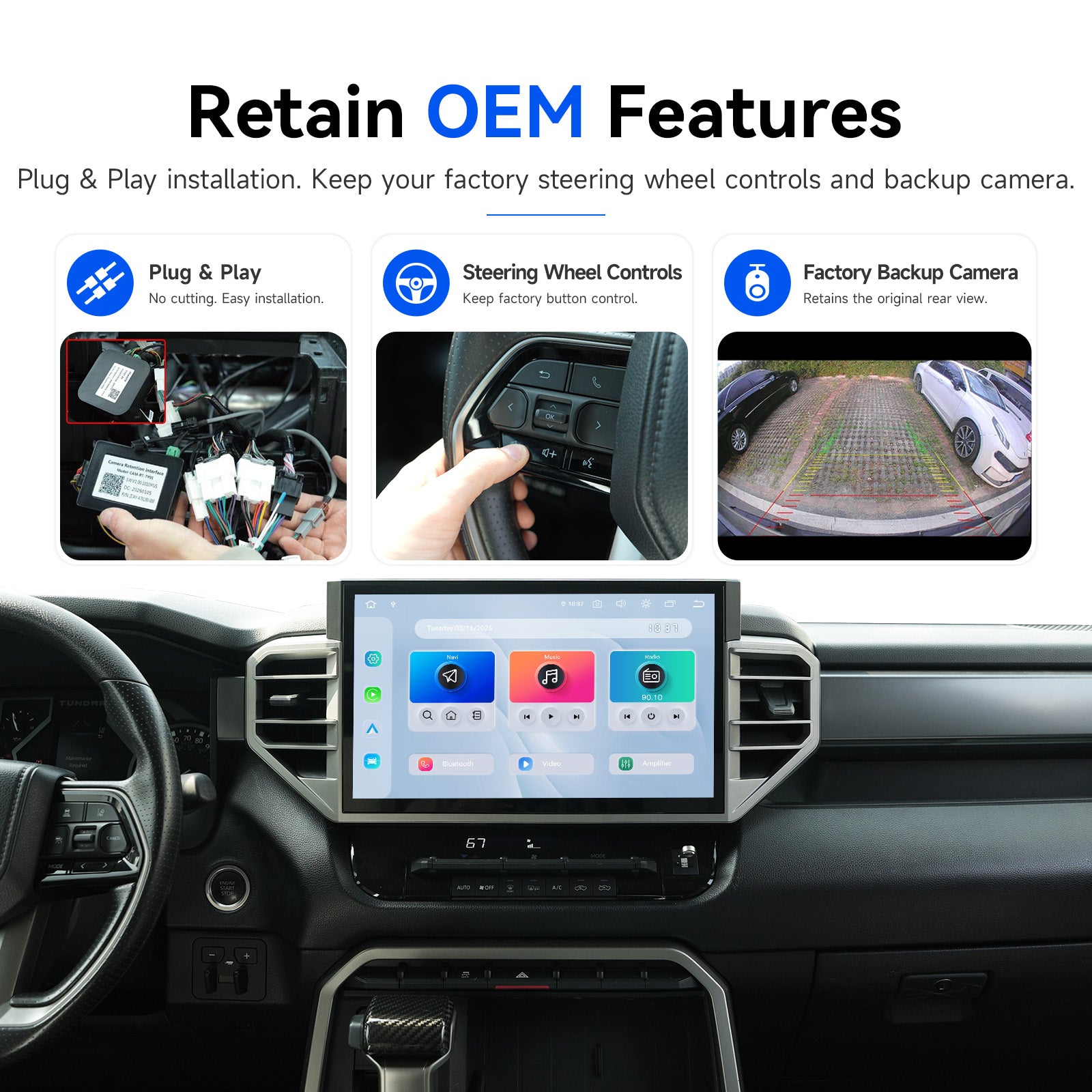 Dasaita Tundra stereo OEM features plug and play steering wheel controls factory backup camera