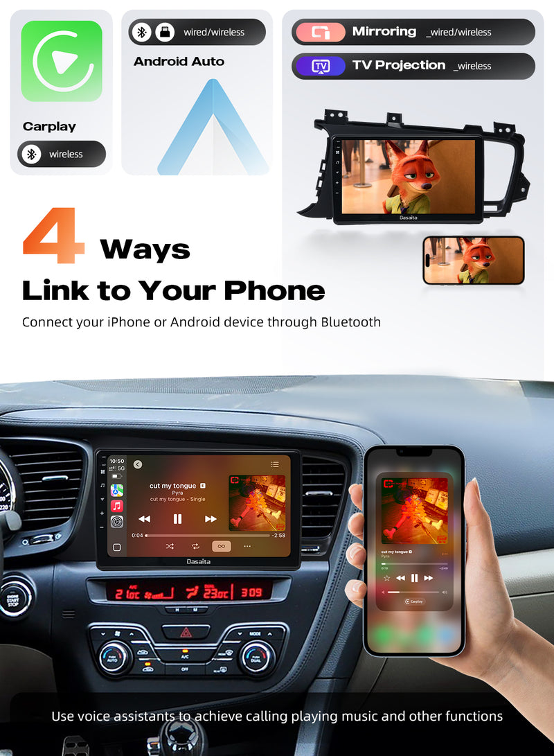 Dasaita Android13 Car Stereo for KlA K5 Optima 2011-2013 Wireless Carplay & Android Auto Car Radio|Qualcomm 665|9" QLED Screen|Wifi+4G LTE|6+64G|DTS Head Unit|Optical Output