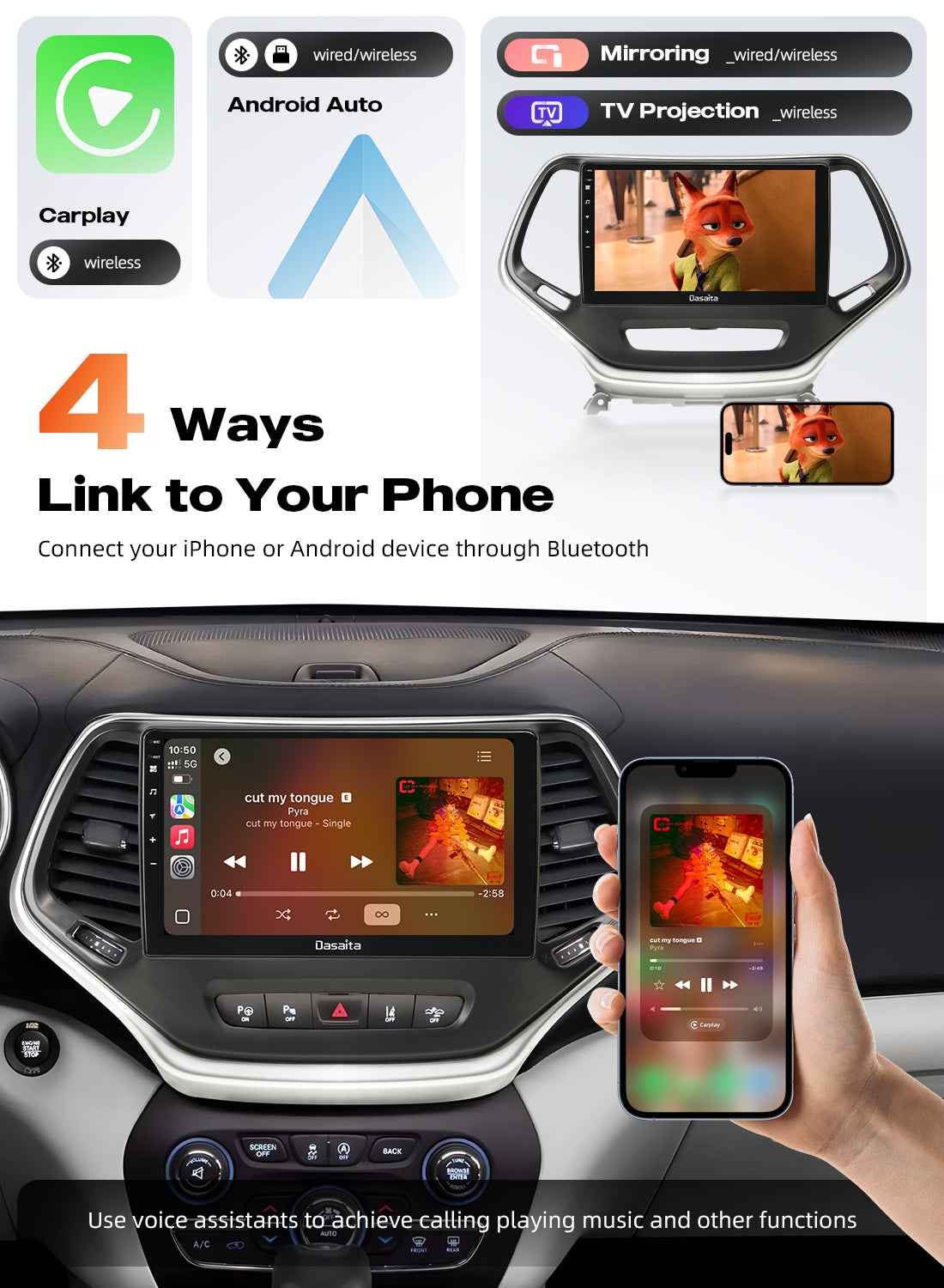 Dasaita Android13 Car Stereo for Jeep Cherokee 2013-2019 Wireless Carplay & Android Auto Car Radio| Qualcomm 665 | 10.2" QLED Screen | Wifi+4G LTE |6G+64G|DTS|GPS Navigation Head Unit| Optical Output