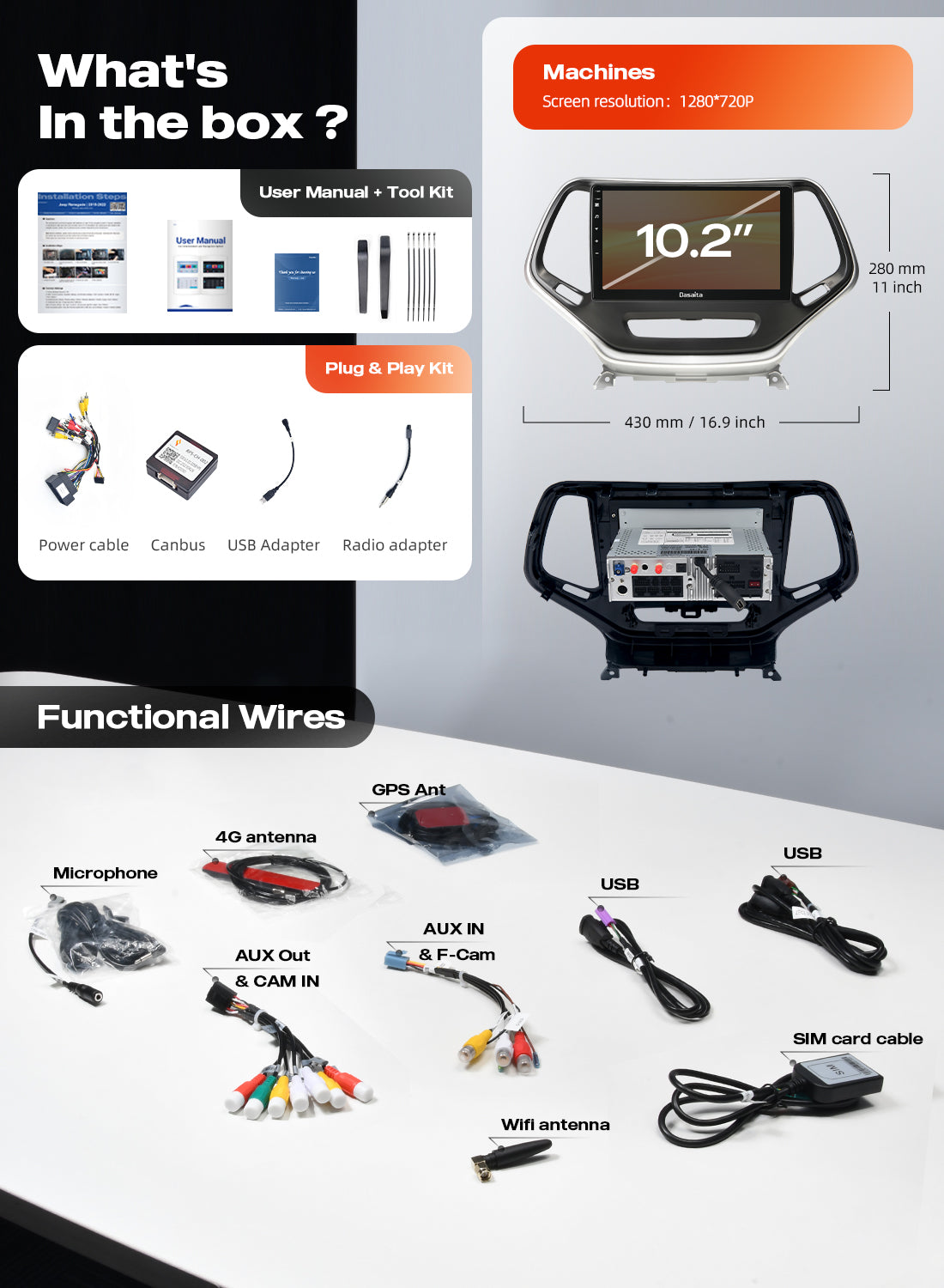 Dasaita Android13 Car Stereo for Jeep Cherokee 2013-2019 Wireless Carplay & Android Auto Car Radio| Qualcomm 665 | 10.2" QLED Screen | Wifi+4G LTE |6G+64G|DTS|GPS Navigation Head Unit| Optical Output