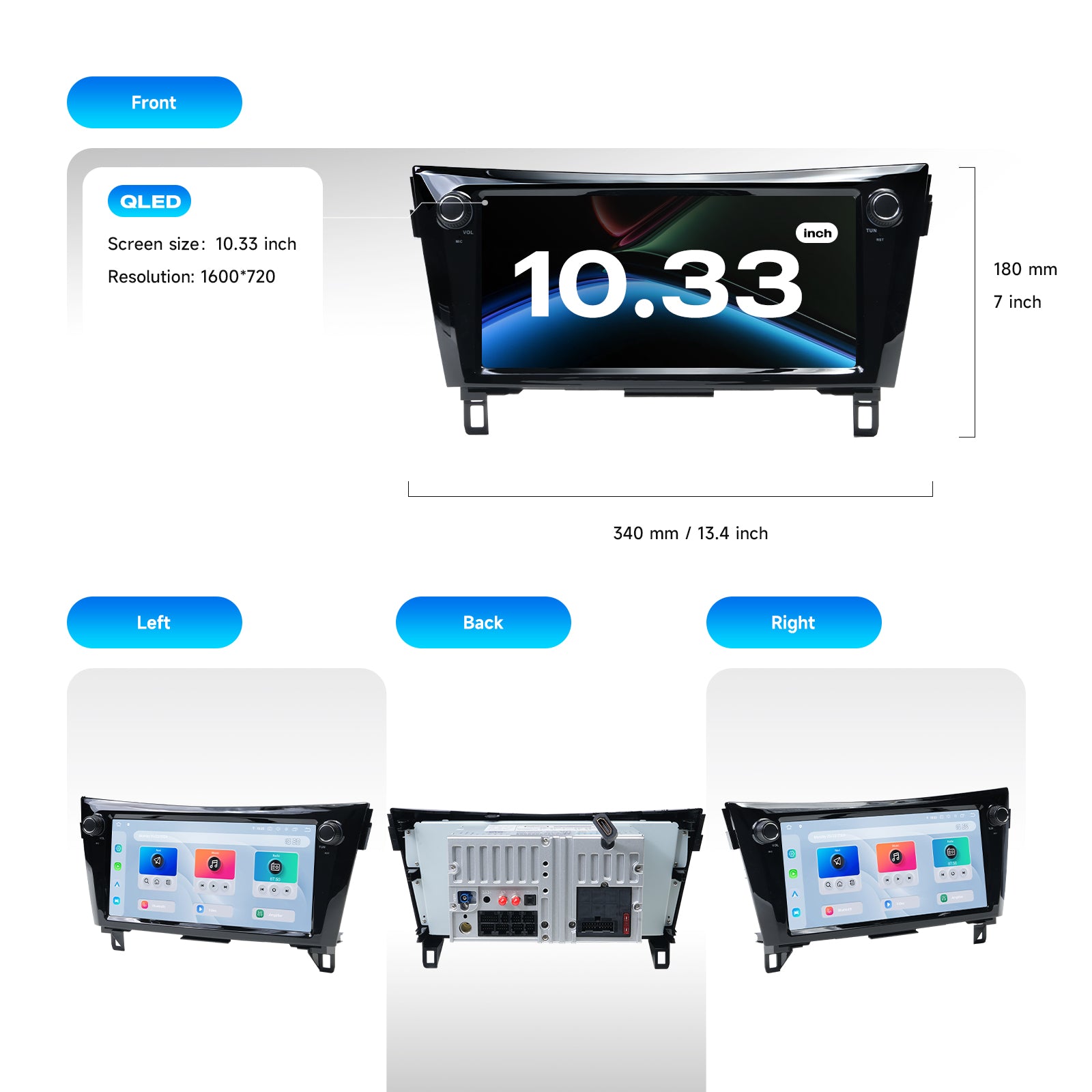 Dasaita Android 13 for Nissan Qashqai X-Trail Rogue Car Stereo | 10.33" QLED | Physical Rotary Knob | Wireless CarPlay & Android Auto | GPS Navigation | 2014-2020