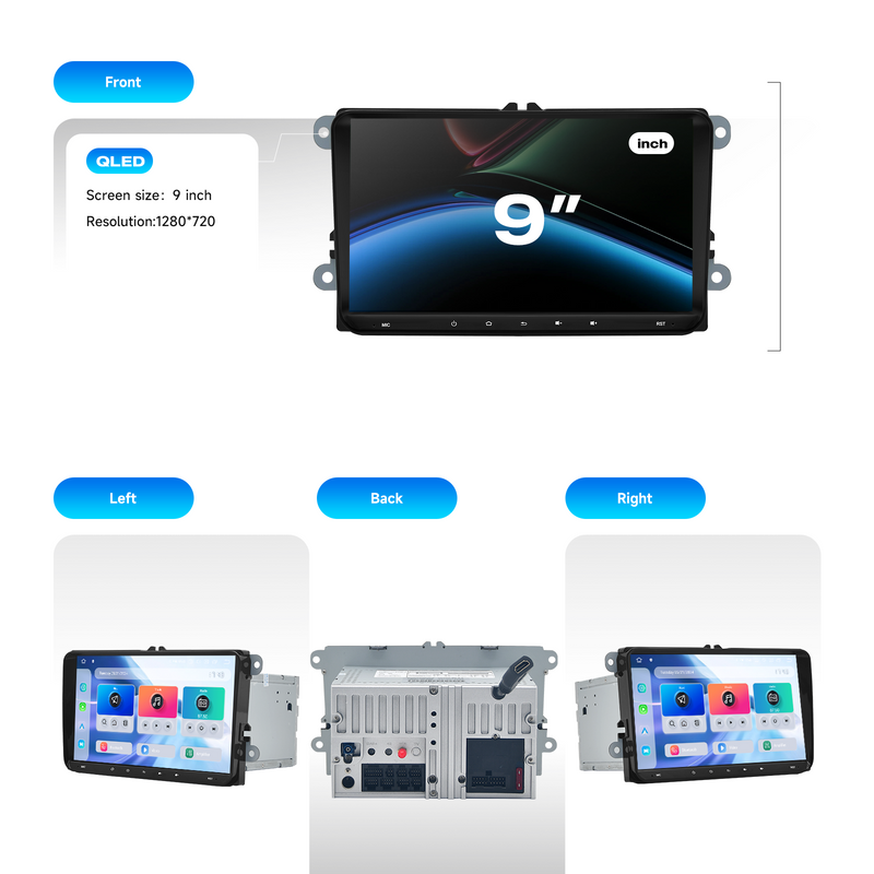 Dasaita Android13 Car Stereo for VW Polo Golf Tiguan Passat Skoda Universal Wireless Carplay & Android Auto Car Radio| Qualcomm 665 | 9" QLED Screen | Wifi+4G LTE |6G+64G|DTS|GPS Navigation Head Unit| Optical Output