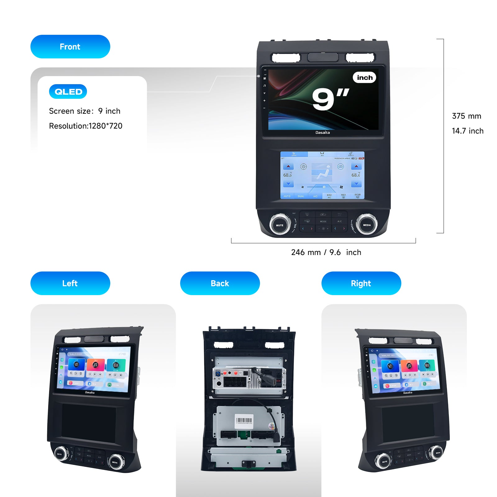 Dasaita Android13 Car Stereo for Ford F150 2015-2018 Wireless Carplay & Android Auto Car Radio | Qualcomm 665 | 9" QLED Screen | Wifi+4G LTE | 8G+256G| DTS|GPS Navigation Head Unit | Optical Output