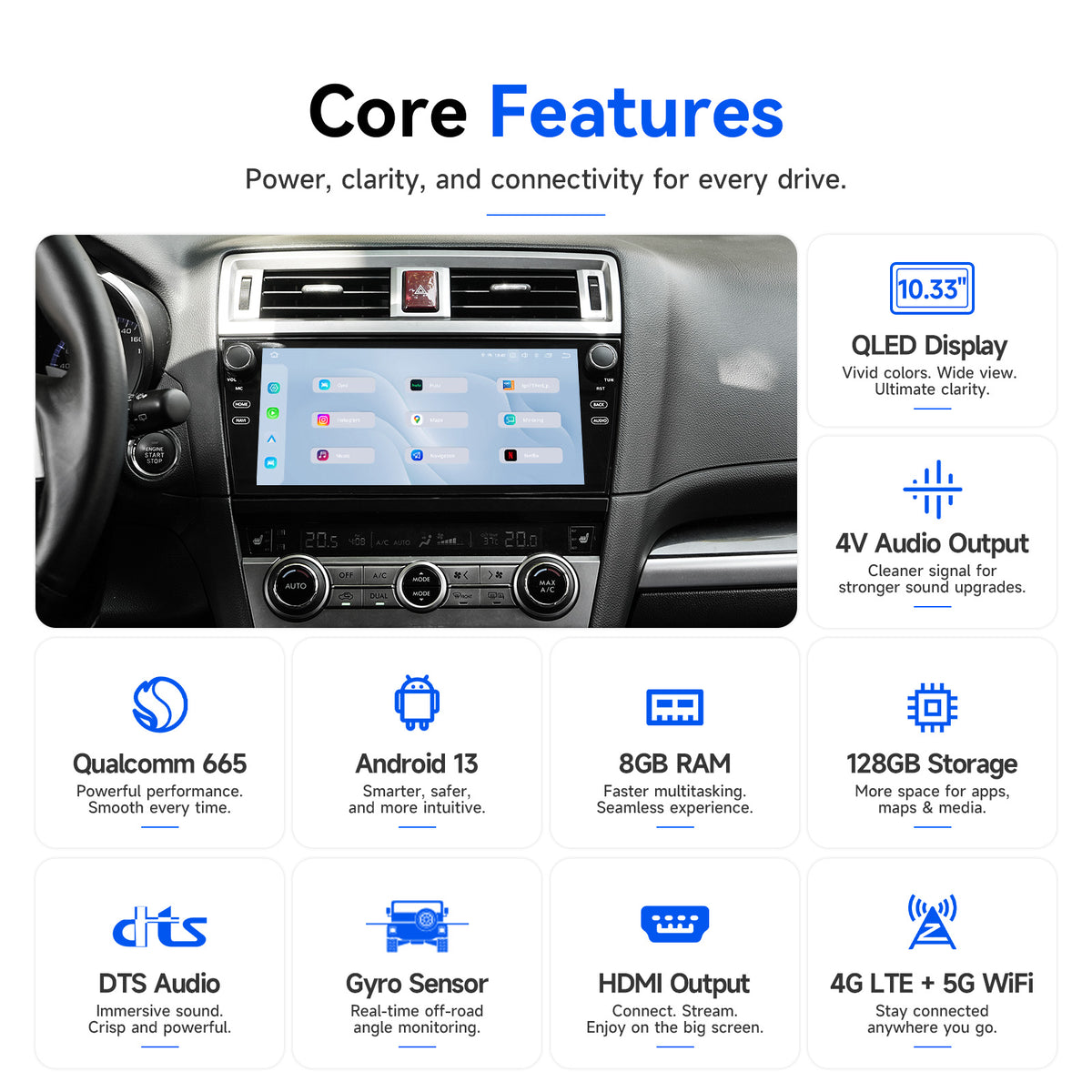 Dasaita Android 13 10.33″ for Subaru Outback & Legacy (2015-2019) QLED Factory Style Head Unit | Octa-Core 8+128GB | Wireless CarPlay/Android Auto | Hi-Fi Audio & Physical Knob | Plug & Play Upgrade