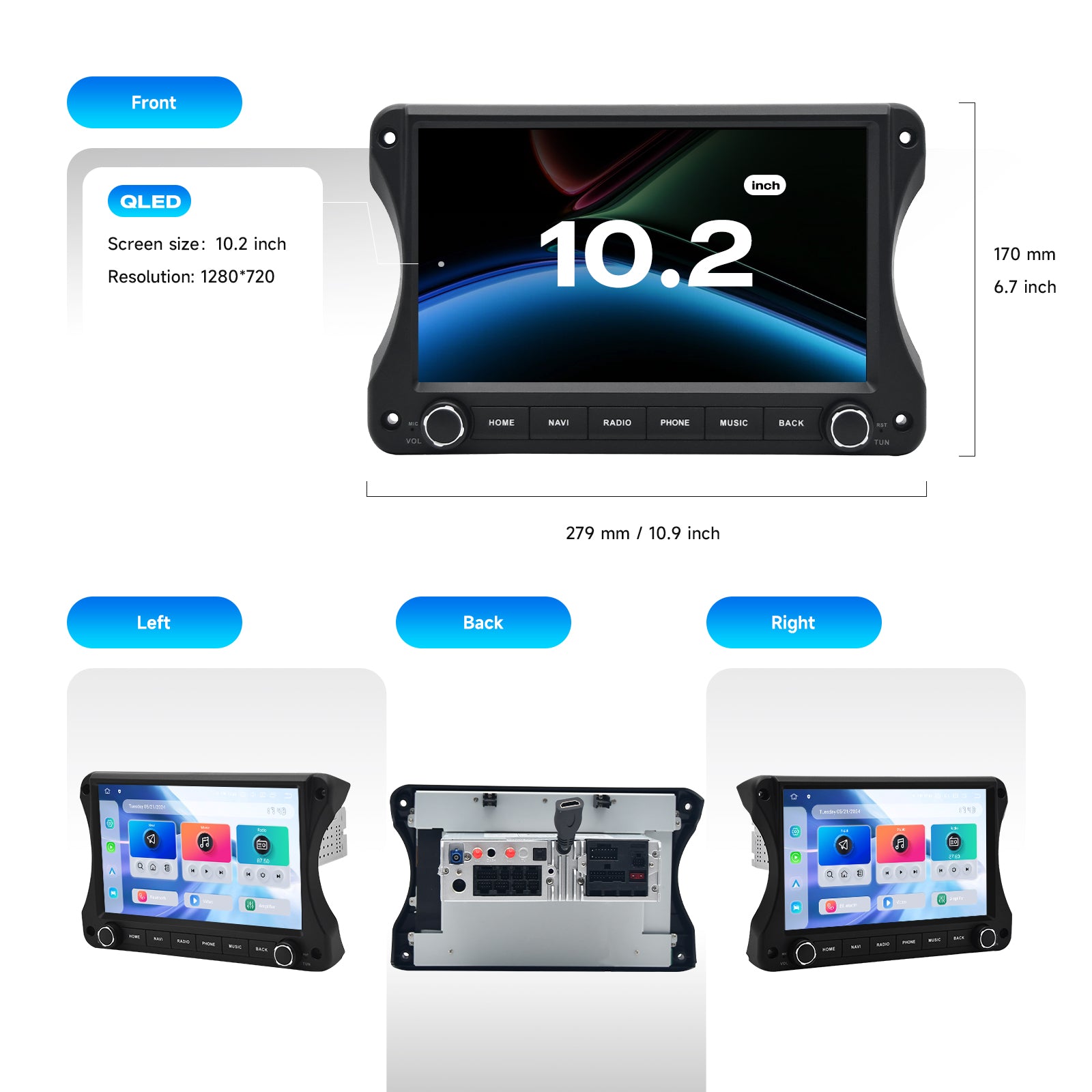 Dasaita 10.2" QLED Car Stereo for Jeep Wrangler JL 2018-2022 & Gladiator JT | OEM Style Design with Physical Knobs & Buttons | Wireless CarPlay Android Auto | Retains Factory AHD Backup Camera