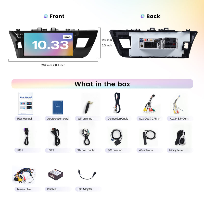 Dasaita Vivid13 Car Stereo for Toyota Corolla 2014-2016 LHD Wireless Carplay & Android Auto Car Radio | Qualcomm 665 | 10.33" QLED Screen | Wifi+4G LTE | 8G+256G | DTS|GPS Navigation Head Unit | Optical Output