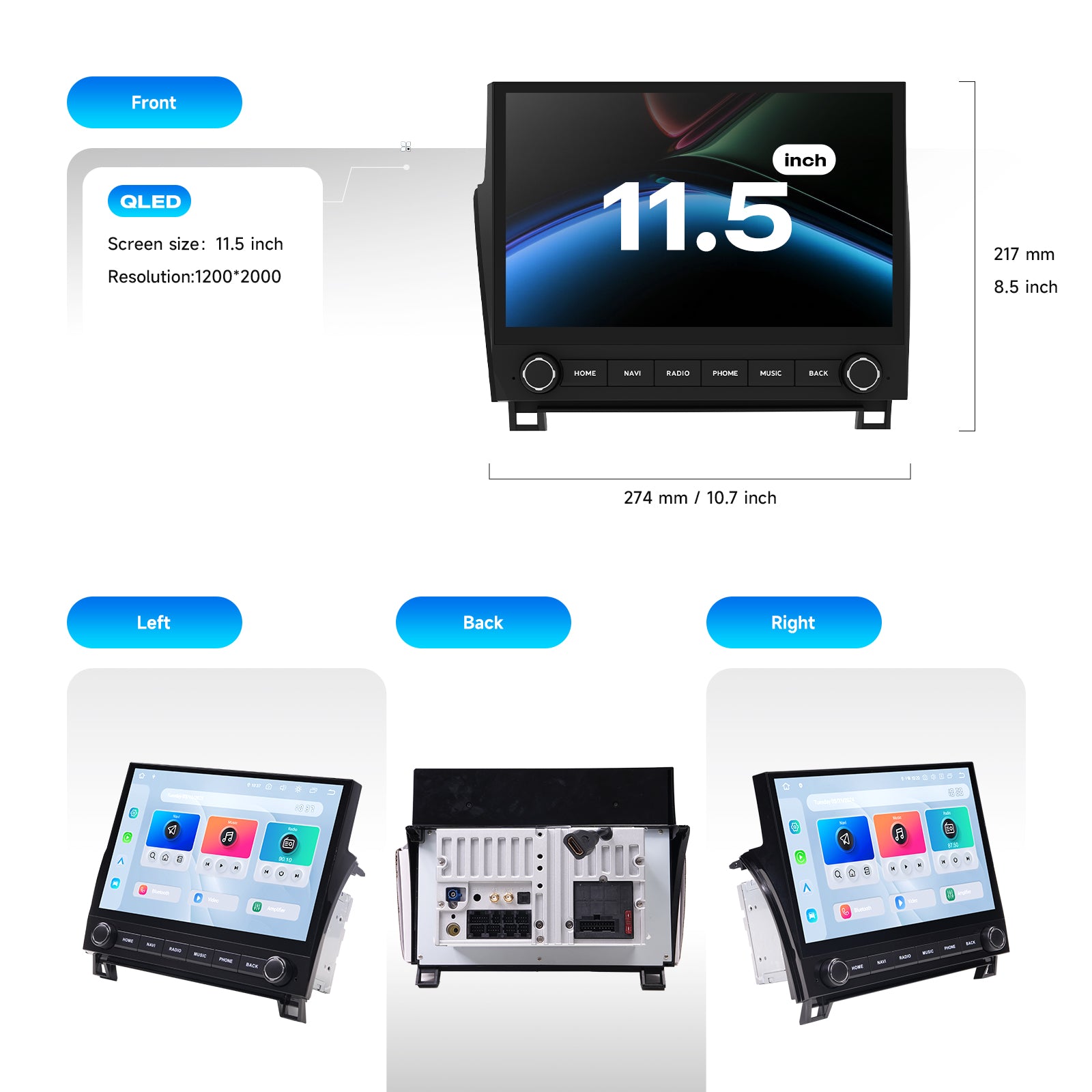Back panel of Dasaita Tundra radio showing heat sink, 4G SIM slot, and optical fiber output.