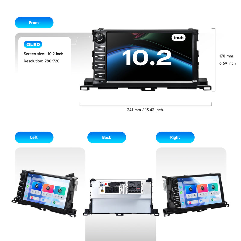 Dasaita Android13 Car Stereo for Toyota Highlander 2015-2019 Wireless Carplay & Android Auto Car Radio | Qualcomm 665 | 10.2" QLED Screen | Wifi+4G LTE | 6G/8G+64G/256G | DTS|GPS Navigation Head Unit | Optical Output