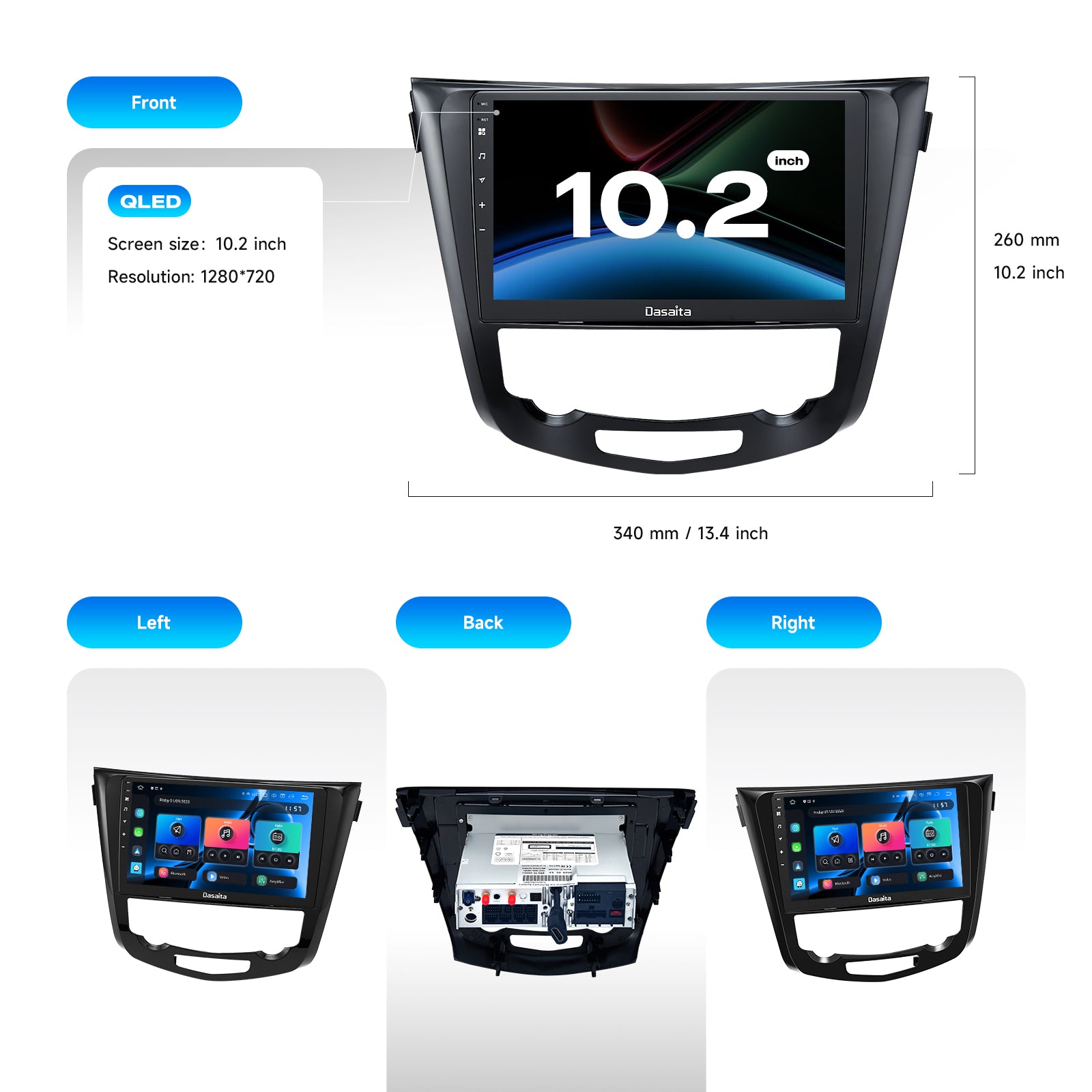 Dasaita Android13 Car Stereo for Nissan X-Trail Qashqai Rogue 2014-2020 Wireless Carplay & Android Auto Car Radio | Qualcomm 665 | 10.2" QLED Screen | Wifi+4G LTE | 6G/8G+64G/256G| DAB+|SWC|GPS Navigation Head unit|DTS| Optical Output