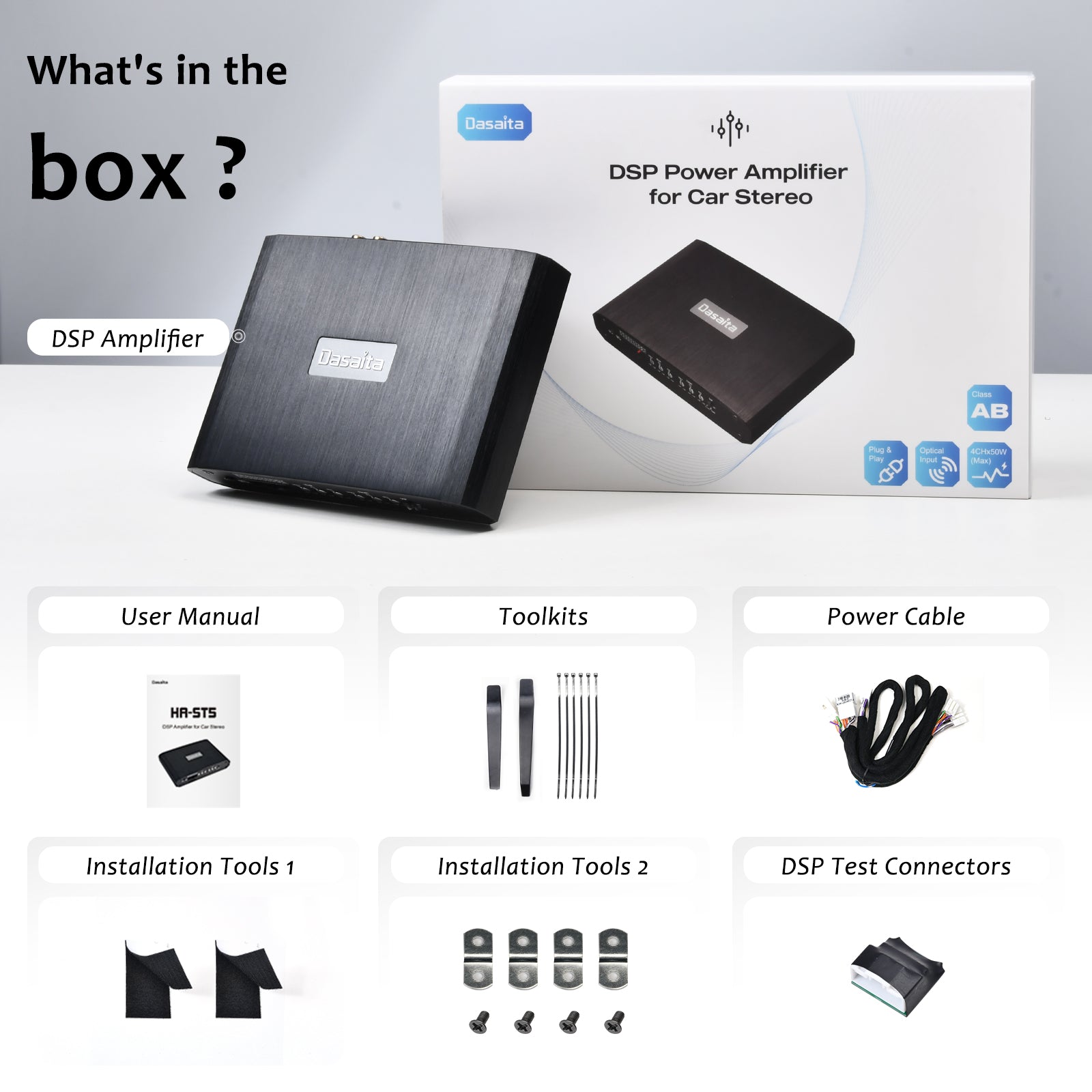 Dasaita HA-ST5 Plug & Play 4-Channel Car DSP Amplifier - High Power, Bluetooth Audio, Extreme Temp Resistance, Customizable Sound for Premium In-Car Audio