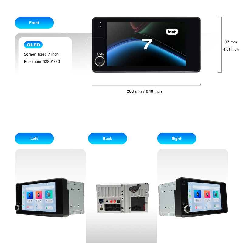 Dasaita Android 13 Car Stereo for Mitsubishi Universal Lancer ASX Outlander Pajero| Wireless CarPlay & Android Auto | 7" QLED Screen with Knob | Plug & Play | OEM Function Retention