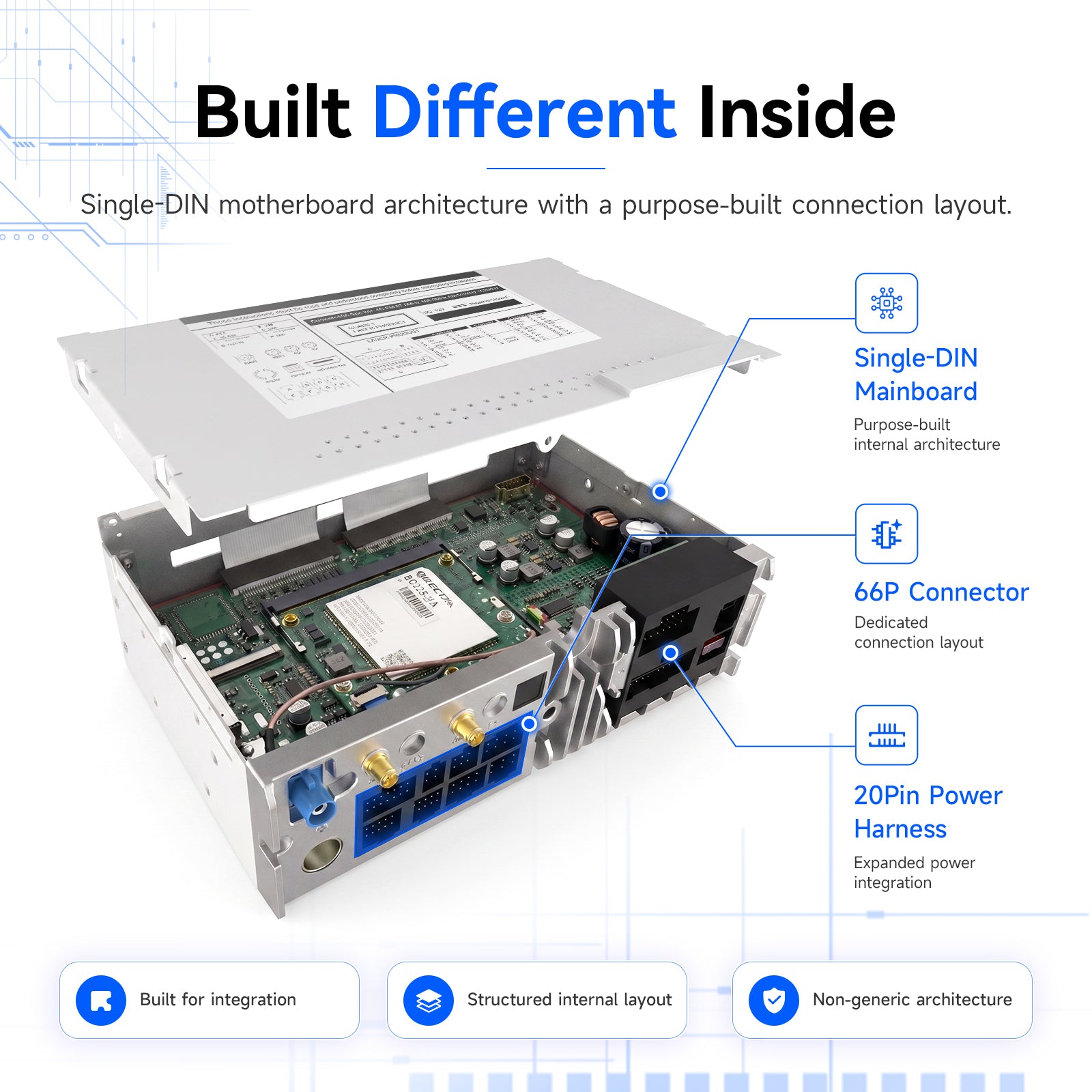  Dasaita Tundra head unit single-DIN mainboard 66P connector 20-pin power harness