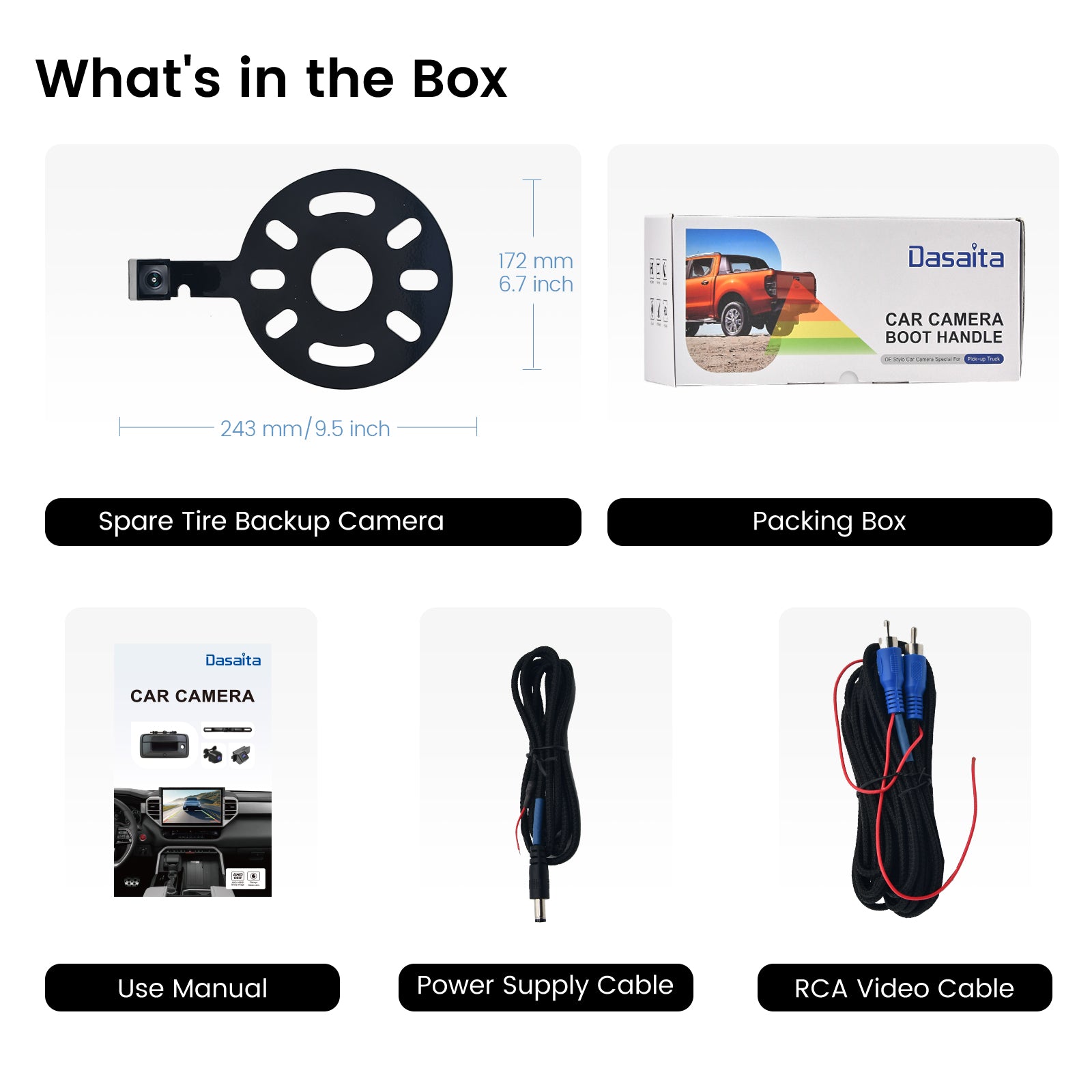 Dasaita Backup Camera for Jeep Wrangler 2007-2018 Spare Tire Mount, Rear View Aftermarket Camera for JK JKU Rubicon Sahara Sport Unlimited w/Wiring Harness, 170°Wide Angle, IP68 Waterproof, Guidelines