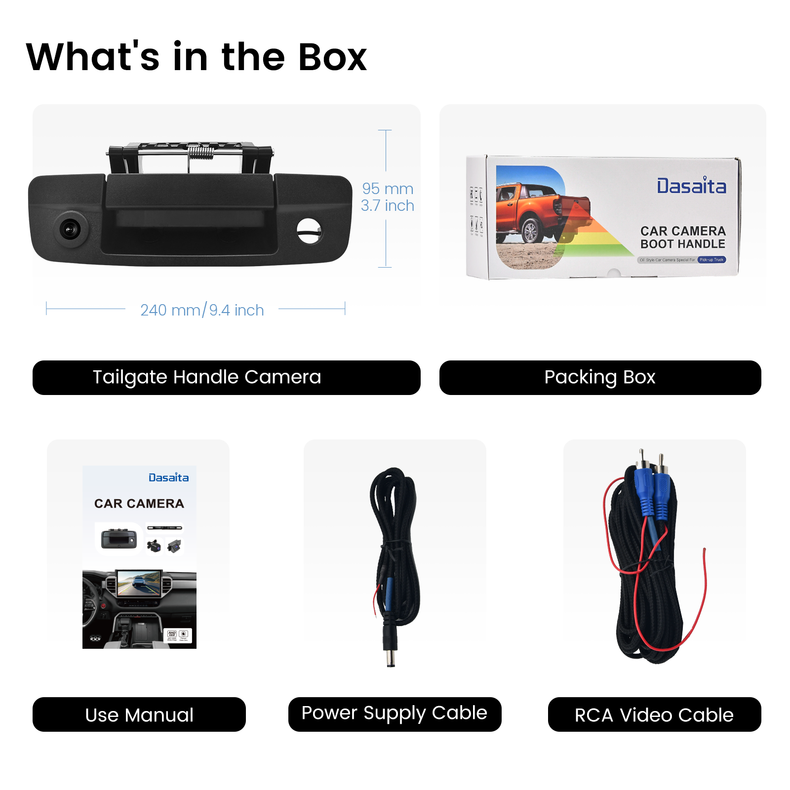 Dasaita Tailgate Handle Reverse Camera, Fit for Dodge Ram 1500 2500 3500 2009-2017 OEM Replacement, AHD 1080P Rear View Camera Backup Camera with Wiring Harness, 170° Wide Angle, IP68 Waterproof