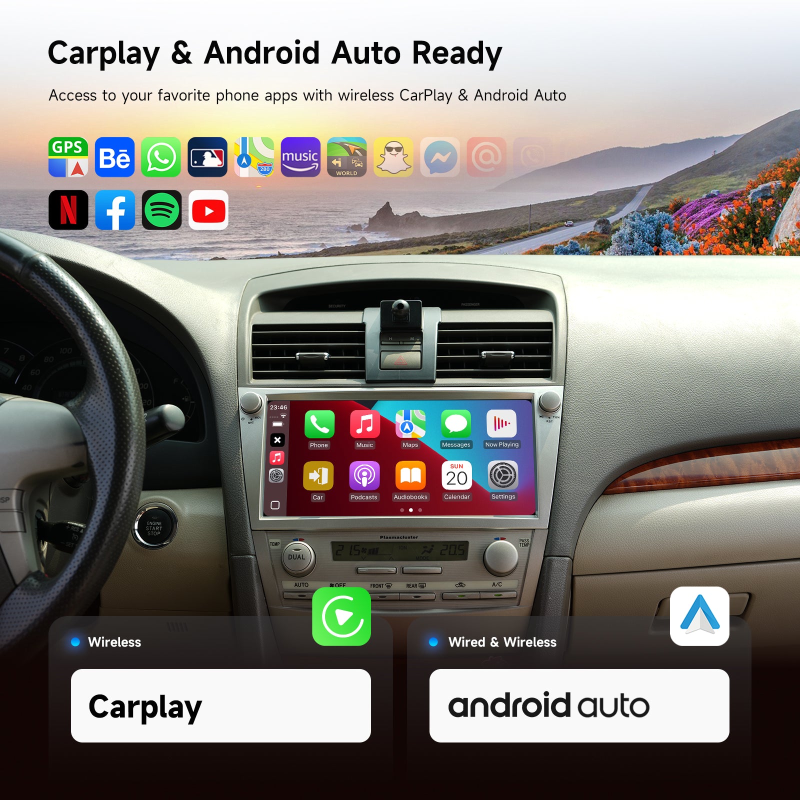 Dasaita Android 13 Car Stereo for Toyota Camry 2007-2011 | 10.33" QLED Touchscreen with Physical Buttons | Wireless CarPlay & Android Auto | Plug & Play GPS Radio Upgrade