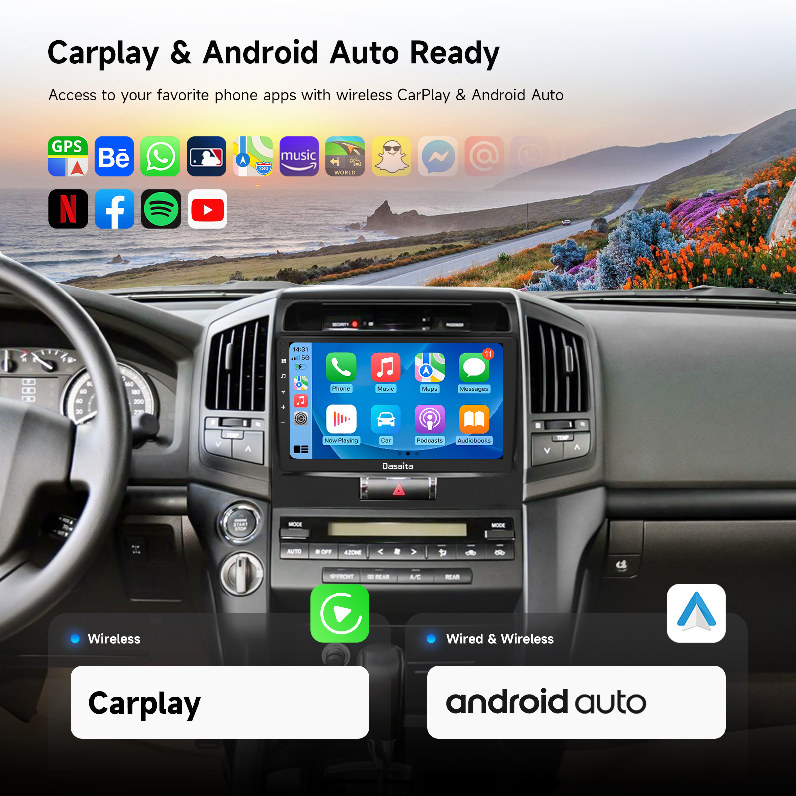 Dasaita Android13 Car Stereo for Toyota Land Cruiser 2008-2015 Wireless Carplay & Android Auto Car Radio | Qualcomm 665 | 10.2" QLED Screen | Wifi+4G LTE | 6G+64G | DTS|GPS Navigation Head Unit | Optical Output