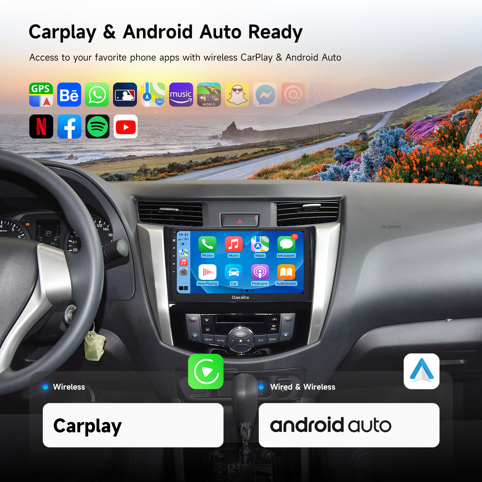 Dasaita Android13 Car Stereo for Nissan Navara NP300 2014-2024 Wireless Carplay & Android Auto Car Radio| Qualcomm 665 | 10.2" QLED Screen | Wifi+4G LTE |6G+64G|DTS|GPS Navigation Head Unit| Optical Output