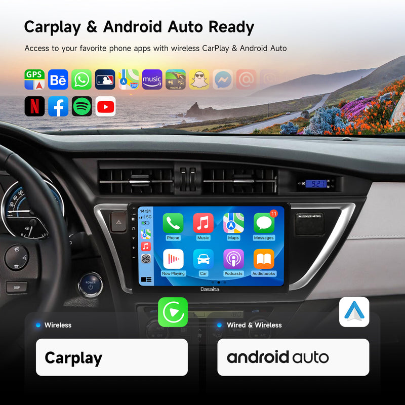 Dasaita Android13 Car Stereo for Toyota Auris 2013 2014 Wireless Carplay & Android Auto Car Radio | Qualcomm 665 | 10.2" QLED Screen | Wifi+4G LTE | 6G/8G+64G/256G | DTS|GPS Navigation Head Unit | Optical Output