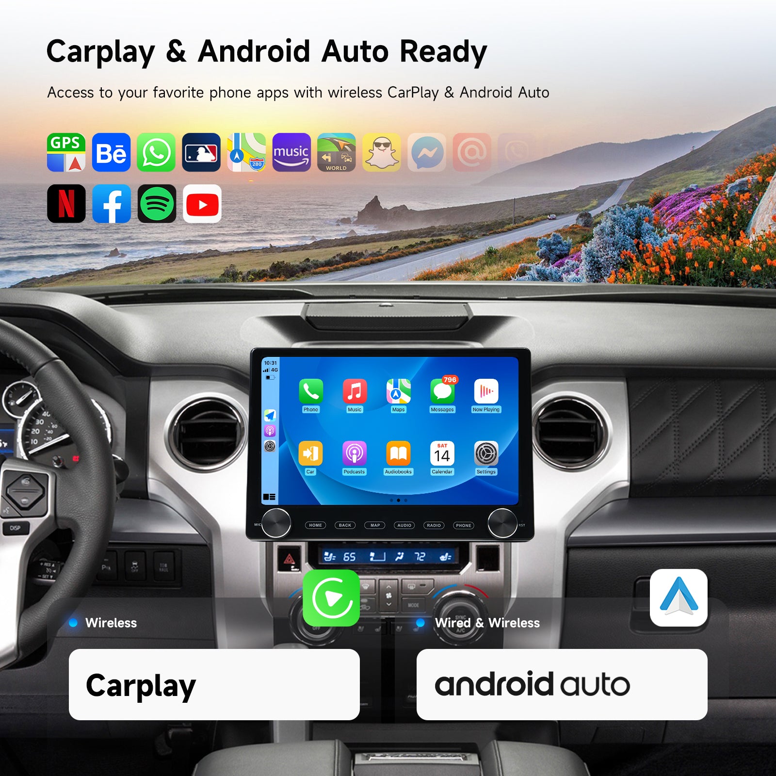 Dasaita Android13 Car Stereo for Universal 2 Din 11.6" Wireless Carplay & Android Auto Car Radio | Qualcomm 665 |2K QLED Screen| Wifi+4G LTE|6G+64G|DTS|GPS Navigation Head Unit|Optical Output