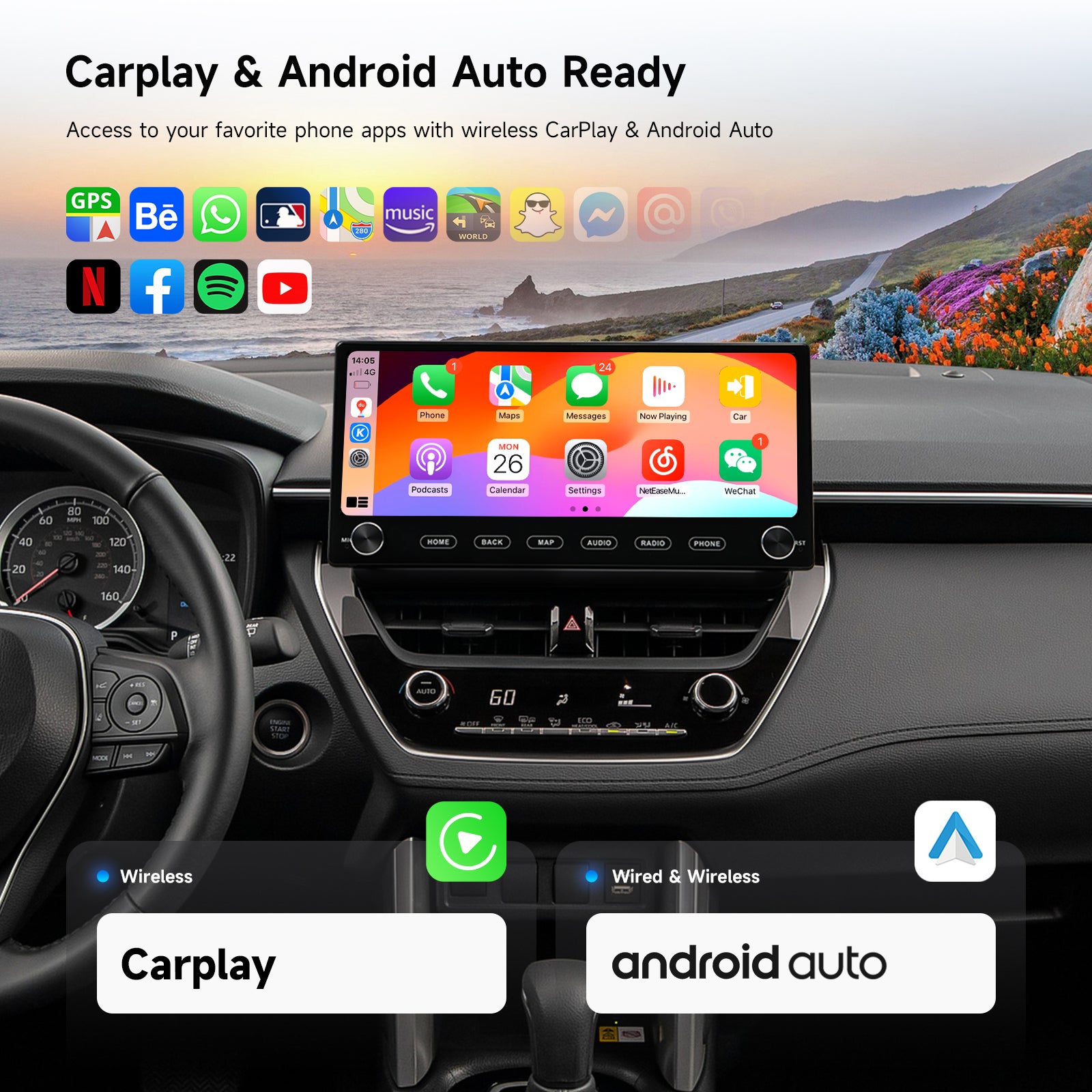 Dasaita 12.3" 2K Android 13 Stereo for Toyota Corolla 2021 2022, Qualcomm 665 8+256GB, Built-in Physical Knobs, Wireless CarPlay & Android Auto, 4G LTE, Support OEM 360 Camera