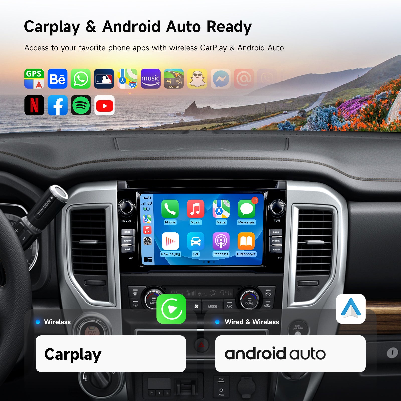 Dasaita Android13 Car Stereo for Nissan Titan 2016-2020 Wireless Carplay & Android Auto Car Radio|Qualcomm 665|9" QLED Screen|Wifi+4G LTE|8G+256G|GPS Navigation Head unit|DTS|Optical Output