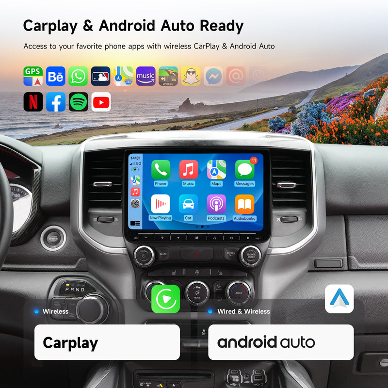 Dasaita Android13 Car Stereo for Dodge Ram 1500 2019-2022 (Auto AC) Wireless Carplay & Android Auto Car Radio | Qualcomm 665 | 10.2" QLED Screen | Wifi+4G LTE | 6G/8G+64G/256G | DTS|GPS Navigation Head Unit | Optical Output