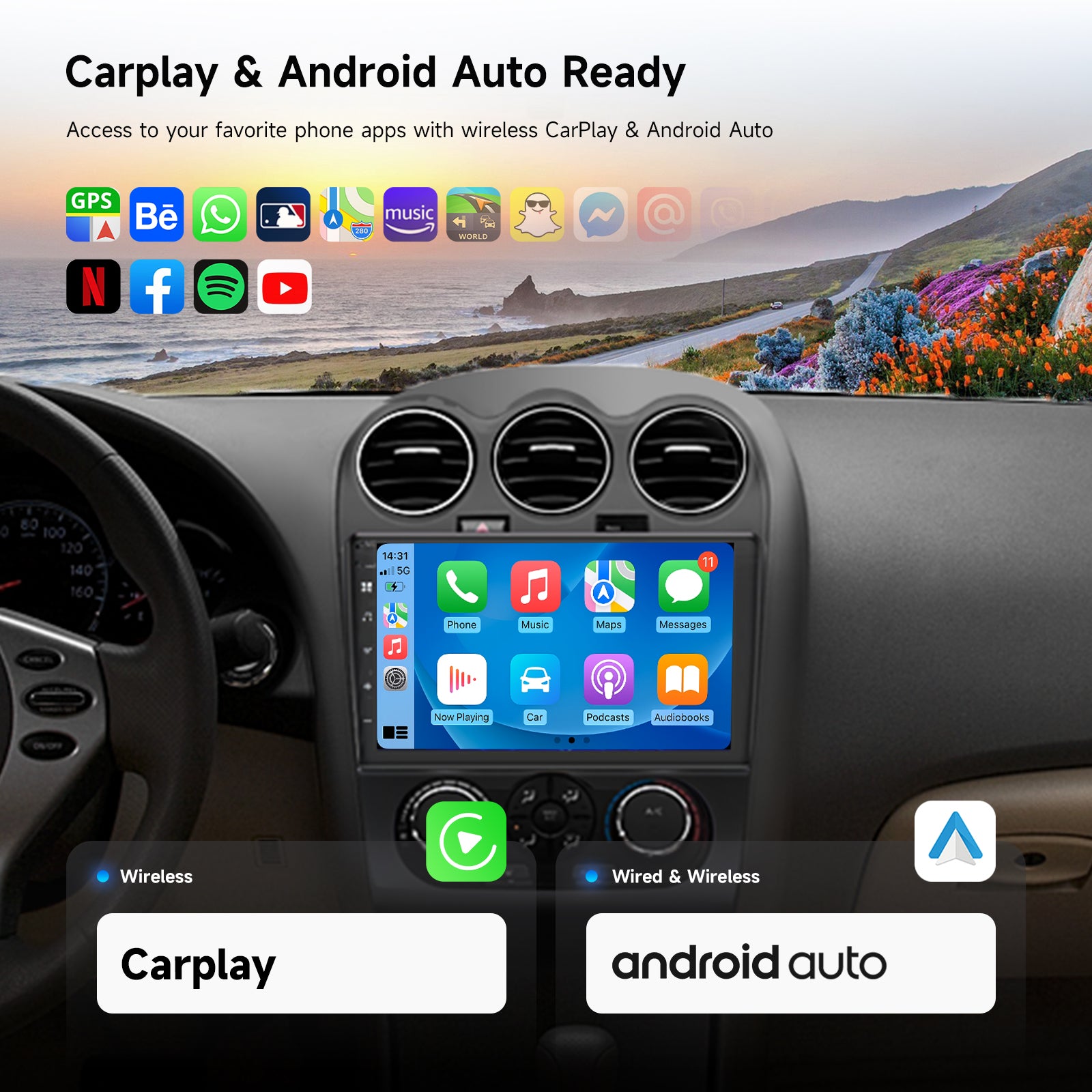 Dasaita Android13 Car Stereo for Nissan Altima 2008-2012 Wireless Carplay & Android Auto Car Radio| Qualcomm 665 | 9" QLED Screen | Wifi+4G LTE |6G+64G|DTS|GPS Navigation Head Unit| Optical Output