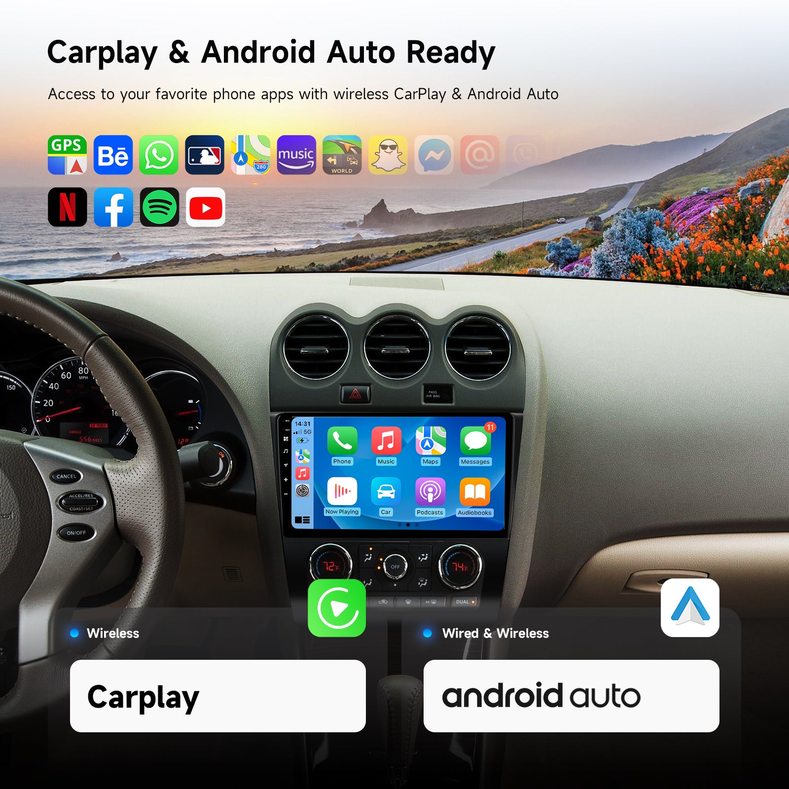 Dasaita Android13 Car Stereo for Nissan Altima 2008-2012 Wireless Carplay & Android Auto Car Radio| Qualcomm 665 | 9" QLED Screen | Wifi+4G LTE |6G+64G|DTS|GPS Navigation Head Unit| Optical Output