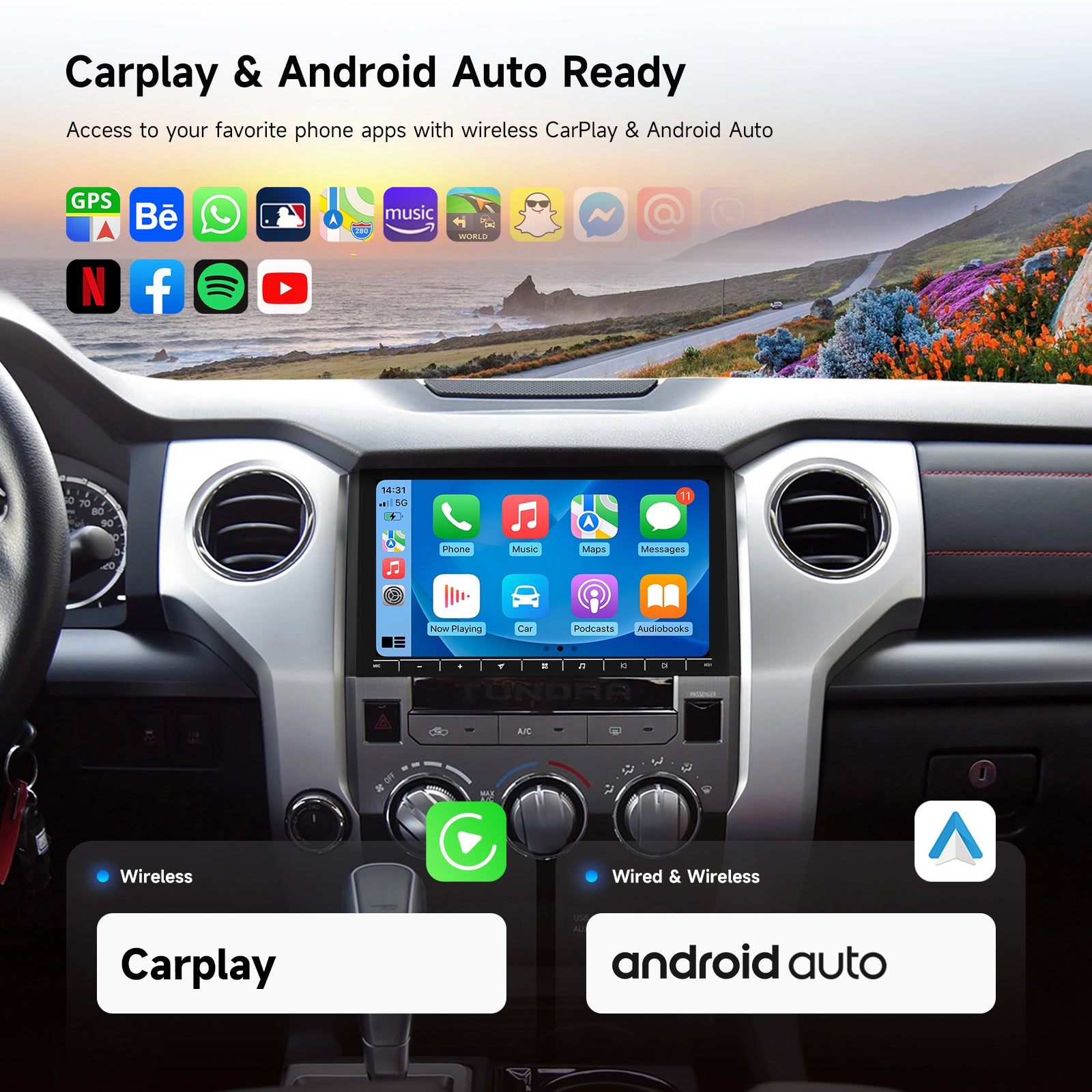 Dasaita For Toyota Tundra 2014-2021 Android 13 Head Unit | Wireless CarPlay & Android Auto | 10.2" QLED | Qualcomm 665 | 4G+64G / 6G+64G