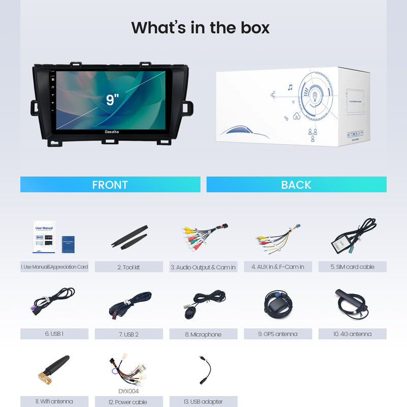 Dasaita Android12 Car Stereo for Toyota Pruis 2009-2013 RHD Wireless Carplay & Android Auto Car Radio | Qualcomm 665 | 9" QLED Screen | Wifi+4G LTE | 6G+64G | DSP|GPS Navigation Head Unit | Optical Output