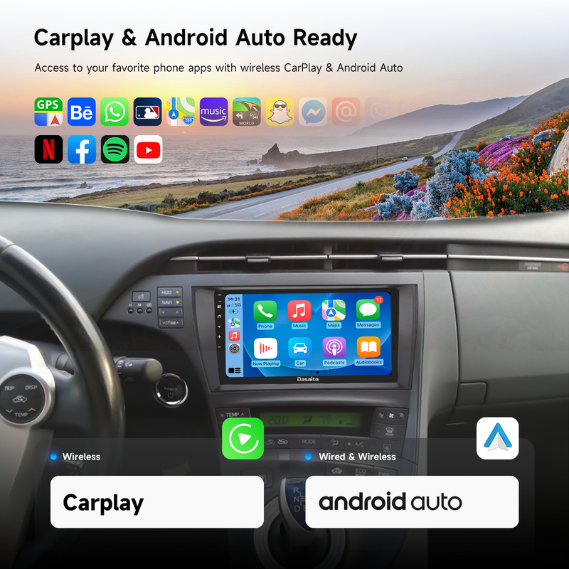 Dasaita Android13 Car Stereo for Toyota Pruis 2009-2013 Wireless Carplay & Android Auto Car Radio | Qualcomm 665 | 9" QLED Screen | Wifi+4G LTE | 6G+64G | DTS|GPS Navigation Head Unit | Optical Output