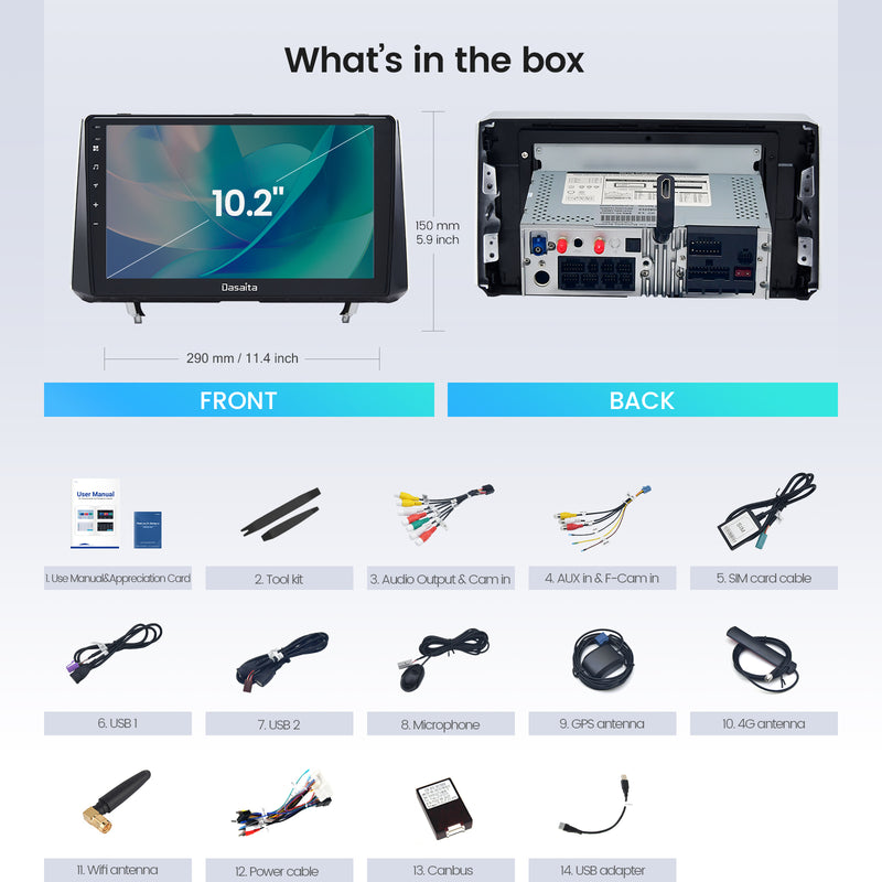 Dasaita Android 12 Car Stereo for Toyota Corolla 2019-2021 Wireless Carplay & Android Auto Car Radio | Qualcomm 665 | 10.2" QLED Screen | Wifi+4G LTE | 4G+64G/8G+256G | DSP Head Unit | Optical Output