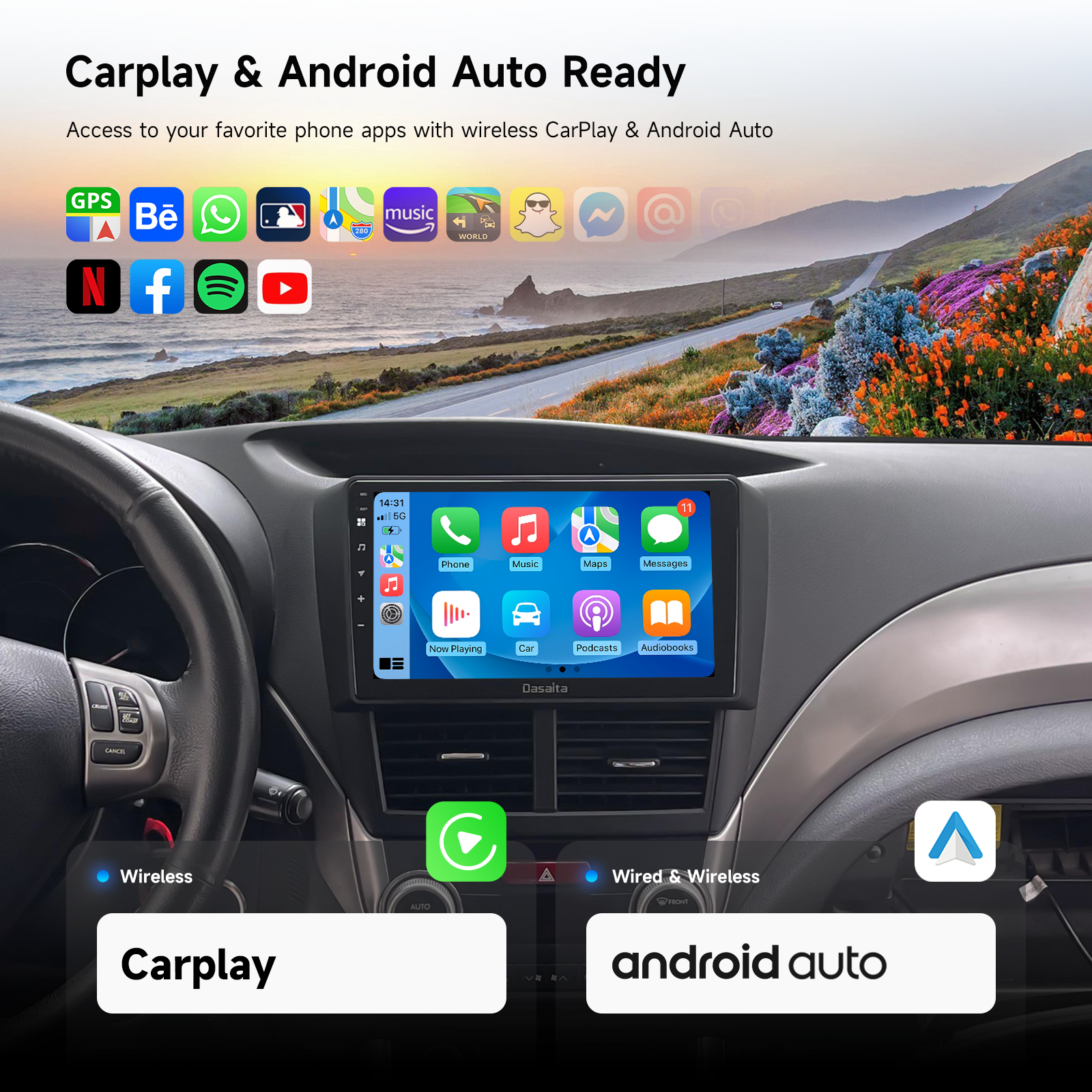 Dasaita Android13 Car Stereo for Subaru Forester 3 Impreza 2007-2012 Wireless Carplay & Android Auto Car Radio| Qualcomm 665 | 9" QLED Screen | Wifi+4G LTE |6G+64G|DTS|GPS Navigation Head Unit| Optical Output