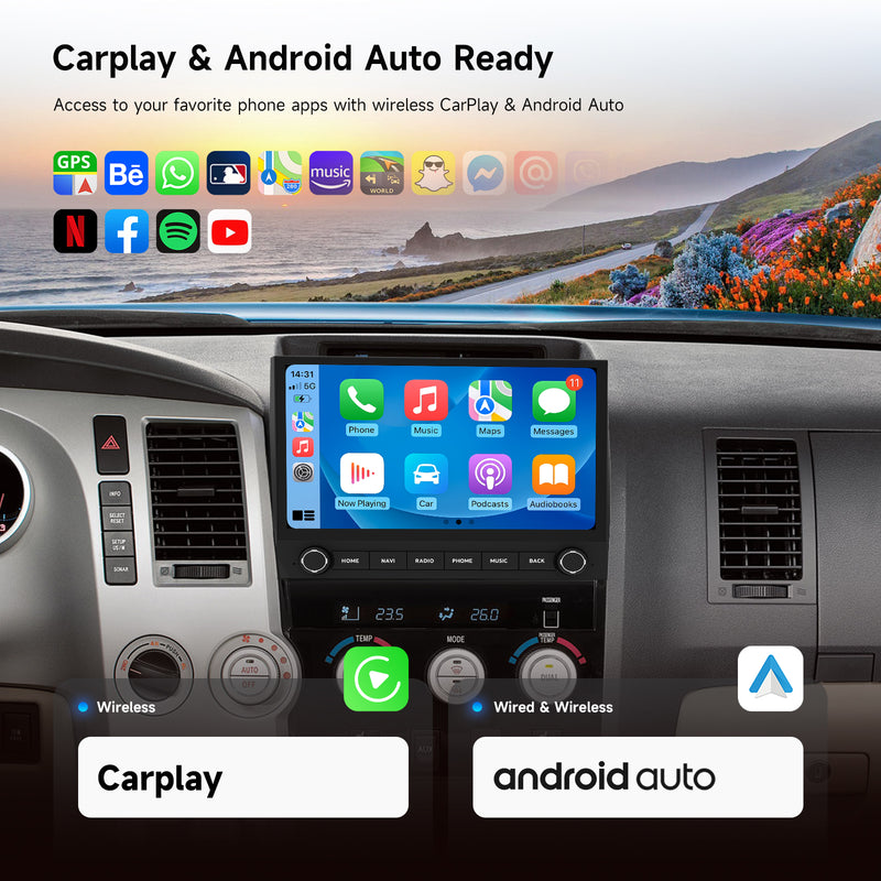 Dasaita Android13 Car Stereo for Toyota Tundra 2007-2013/Sequoia 2014-2022 LHD Wireless Carplay & Android Auto Car Radio | Qualcomm 665 | 11.5" QLED Screen | Wifi+4G LTE | 8G+256G | DTS|GPS Navigation Head Unit | Optical Output
