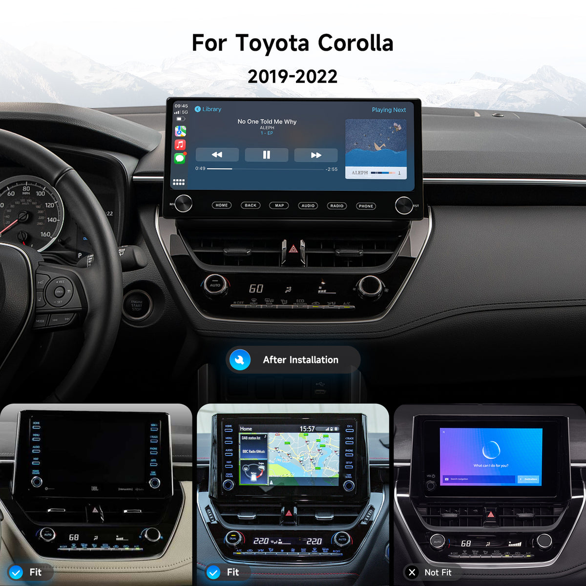 Corolla stereo fitment comparison with the installed Dasaita screen