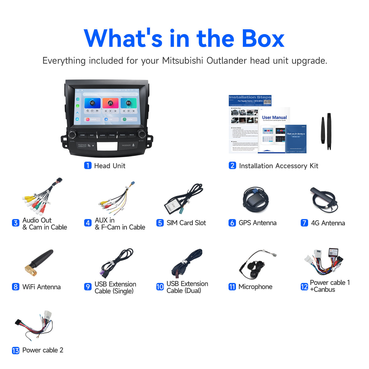 Dasaita Mitsubishi Outlander stereo package and included accessories