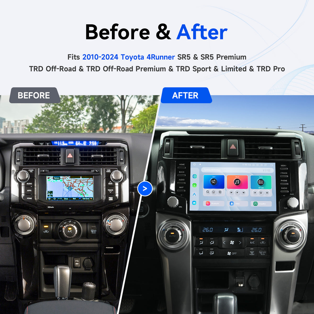 Dasaita Toyota 4Runner Android head unit installed in factory dashboard