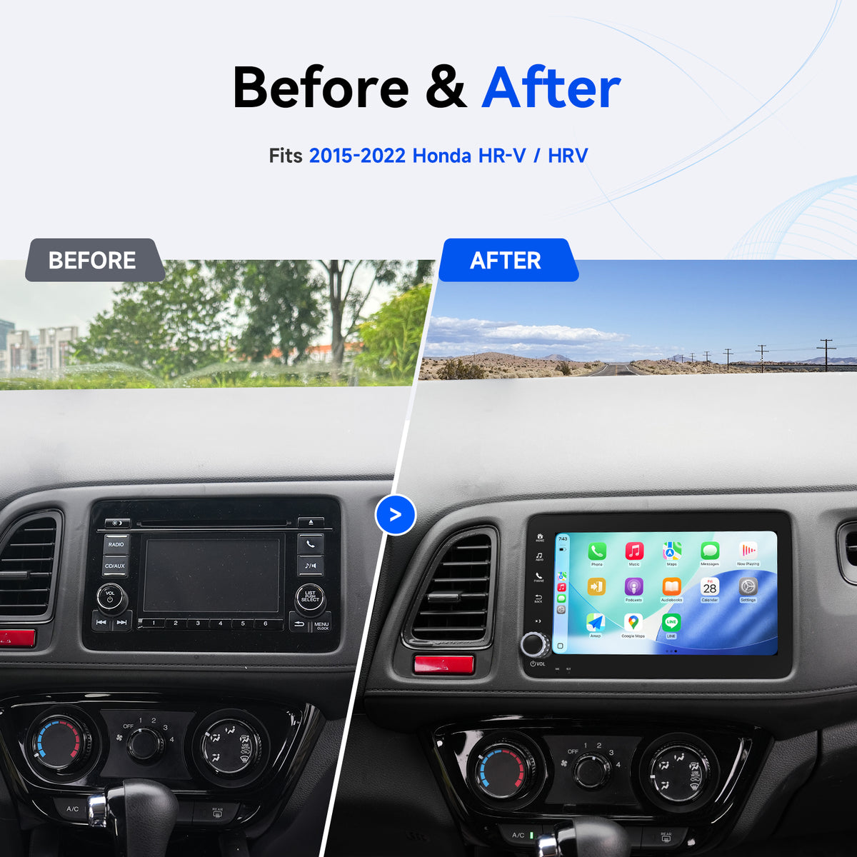 Honda HR-V factory radio and Dasaita car stereo dashboard upgrade