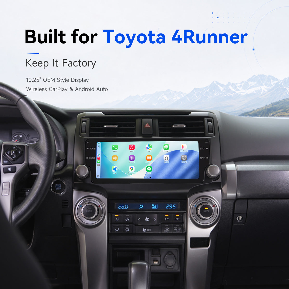 OEM-style Dasaita 10.25 inch car stereo installed in Toyota 4Runne