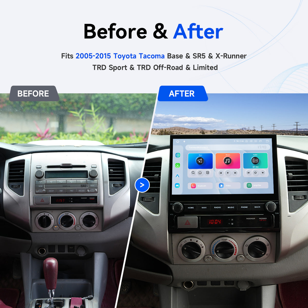 OEM-style design with physical knobs and buttons
