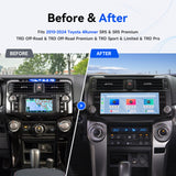 Toyota 4Runner factory radio before and Dasaita 10.25 inch head unit after installation