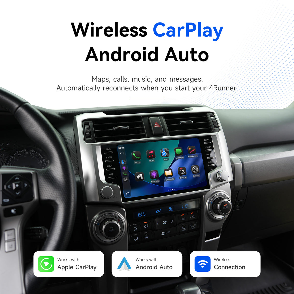 Wireless Apple CarPlay and Android Auto on Dasaita Toyota 4Runner car stereo