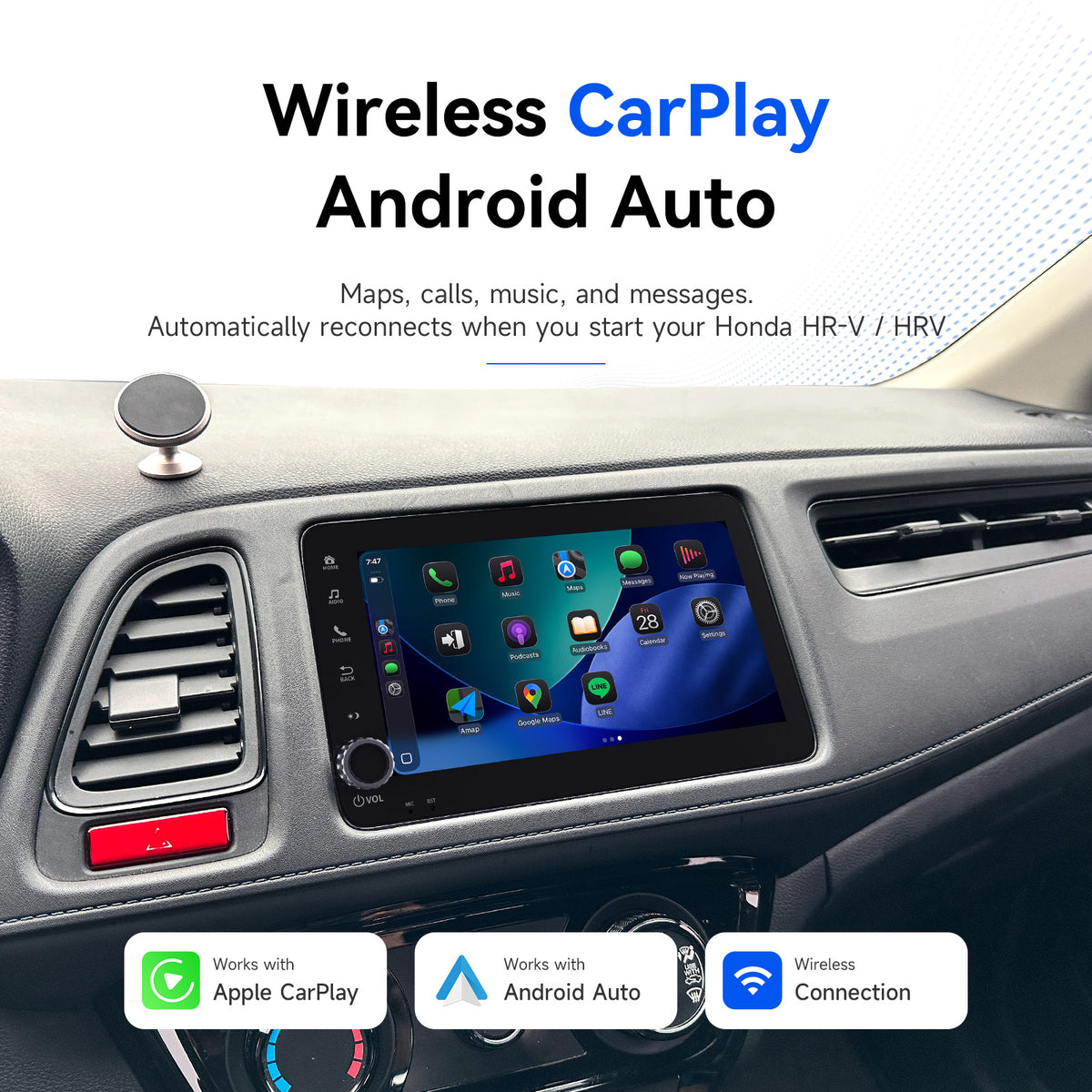 Wireless Apple CarPlay and Android Auto on Honda HR-V car stereo