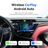 Wireless CarPlay and Android Auto displayed on the Camry head unit