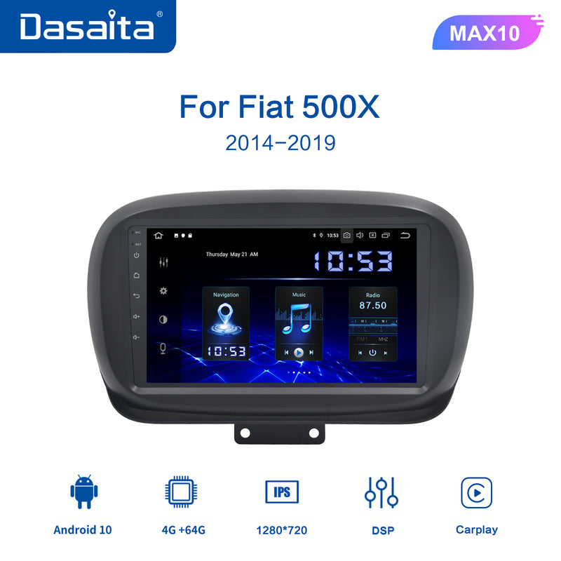 Dasaita MAX10 For Fiat 500X 2014 2015 2016 2017 2018 2019 Car Radio Apple Carplay Android Auto 4G 64G DSP IPS Touch Screen 15EQ Stereo