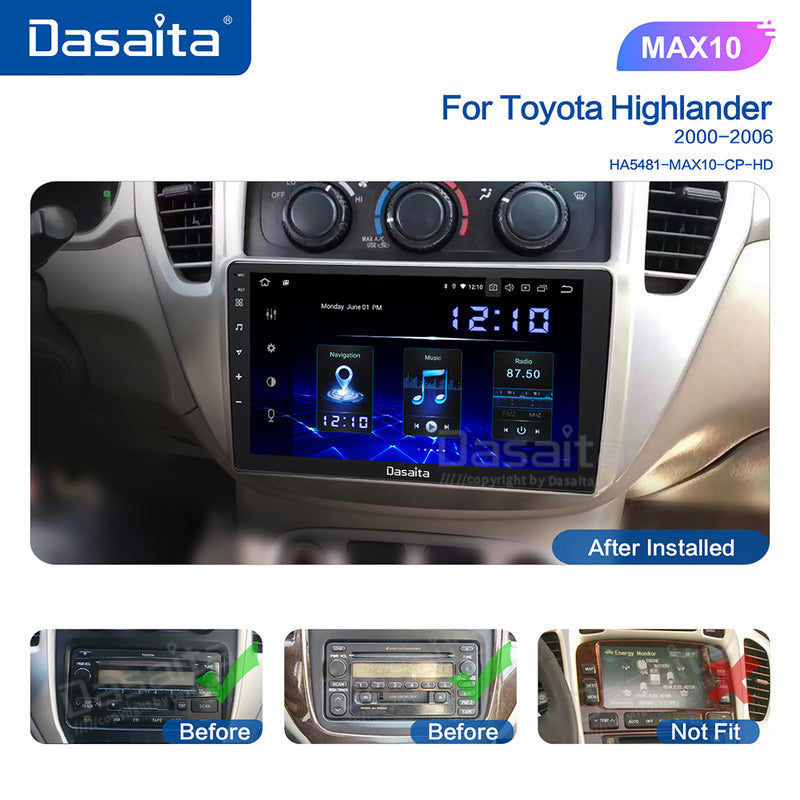 Dasata 9 inch Android 11 car video player for Toyota highlander 2000 2001 2002 2003 2004 2005 2006 with BT GPS Carplay MP3 amplifier